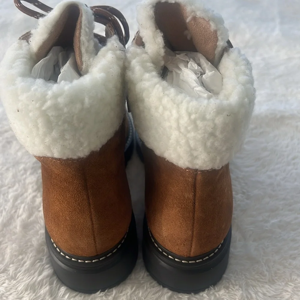 Bernardo Anthropologie Sz 7  Dasher Suede Brazil Hiking Boots Shearling Trim NWT